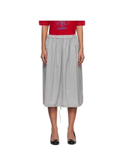 Gray Wool Tropical Colour Stripe Midi Skirt