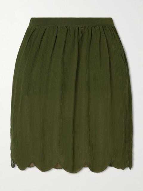 Mab Scalloped Gathered Silk-crepon Mini Skirt