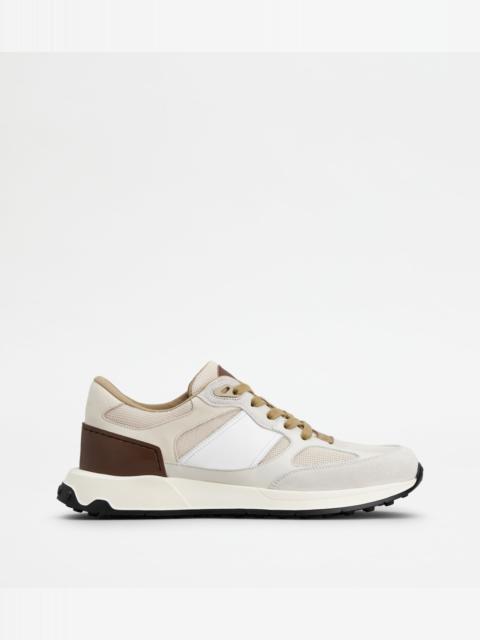 SNEAKERS IN SUEDE AND SMOOTH LEATHER - BEIGE, GREY, BROWN