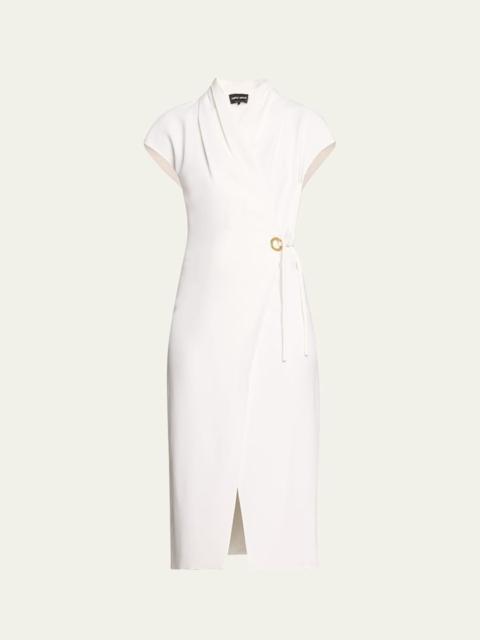 Silk Wrap Midi Dress wIth Tie Detail