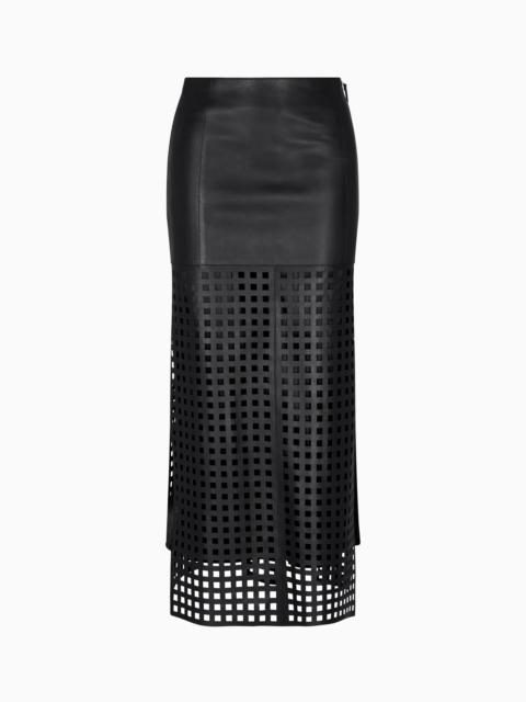 POLYGON CAPSULE COLLECTION MIDI SKIRT IN VEGETABLE-TANNED NAPPA LEATHER WITH LASER-CUT PERFORATIONS