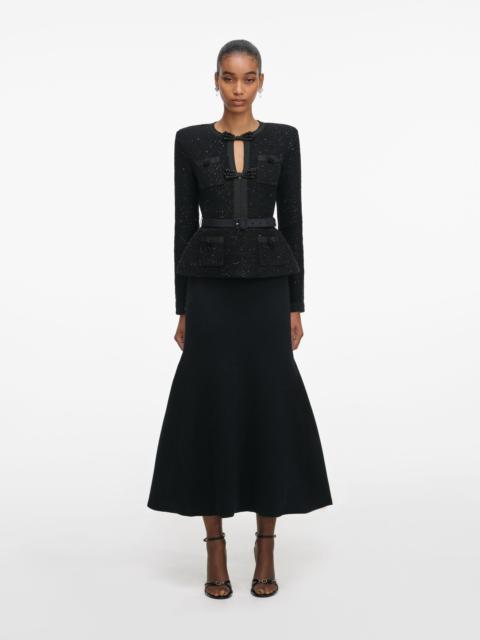 Black Sequin Knit Tailored Midi Dress