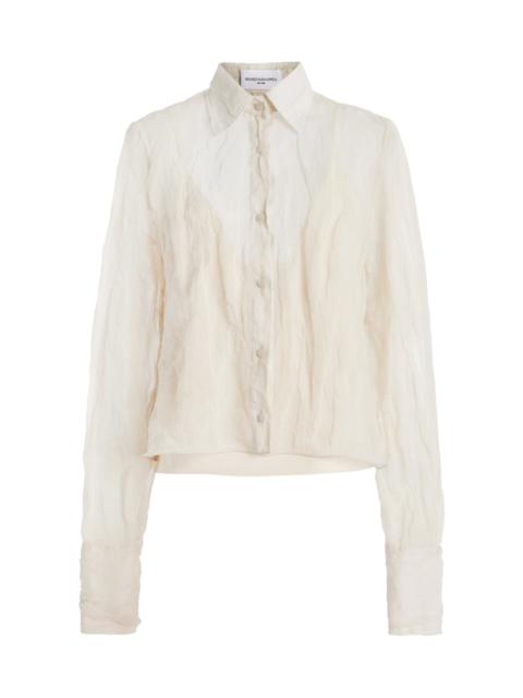 The Billie Shrunken Metallic Organza Shirt off-white