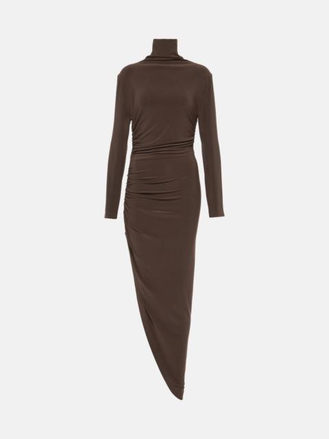 Asymmetric turtleneck midi dress