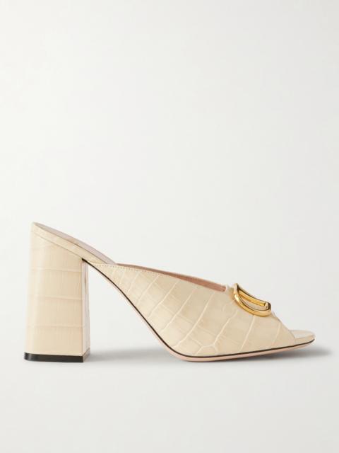 Vlogo Embellished Croc-effect Leather Mules