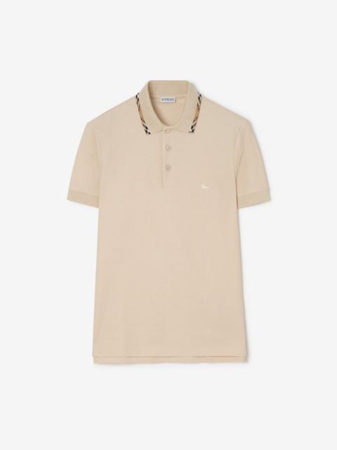 Check Trim Cotton Polo Shirt