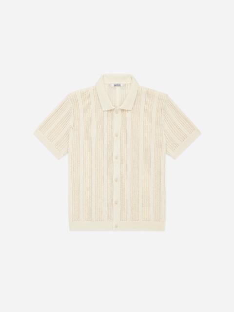 Short Sleeve Knit Shirt - Ecru Mesh Stripe