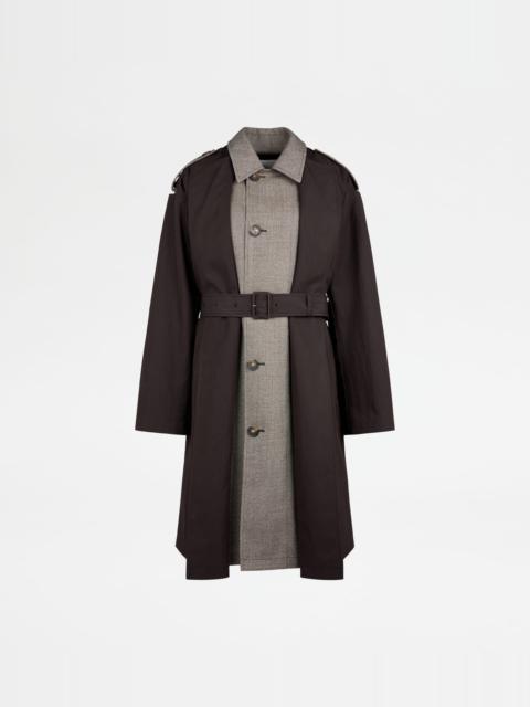 2-IN-1 TRENCH COAT IN TECHNICAL COTTON AND WOOL - BROWN