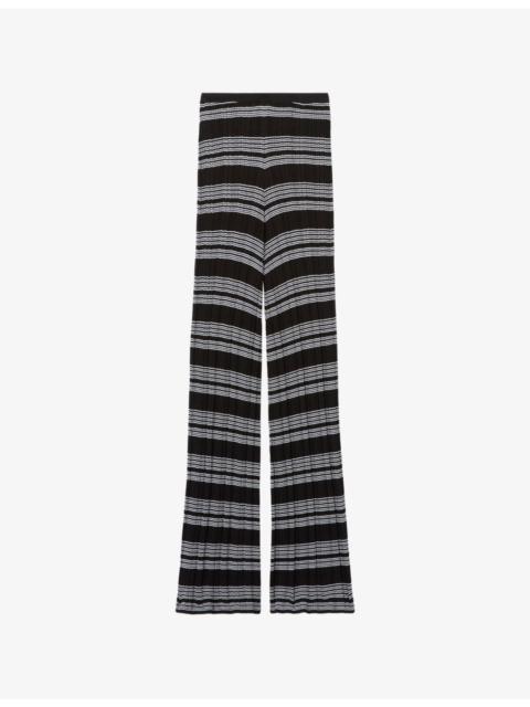 Striped Flared-Leg High-Rise Knitted Trousers