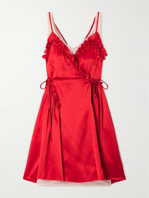 Ruffled Pleated Jersey-trimmed Silk-satin Mini Dress