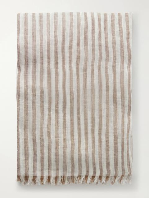 Fringed Striped Linen-blend Scarf