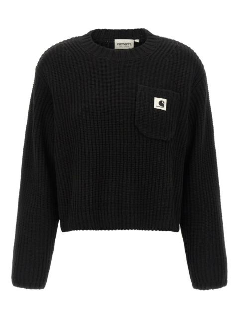 thick-ribbed logo-patch sweater