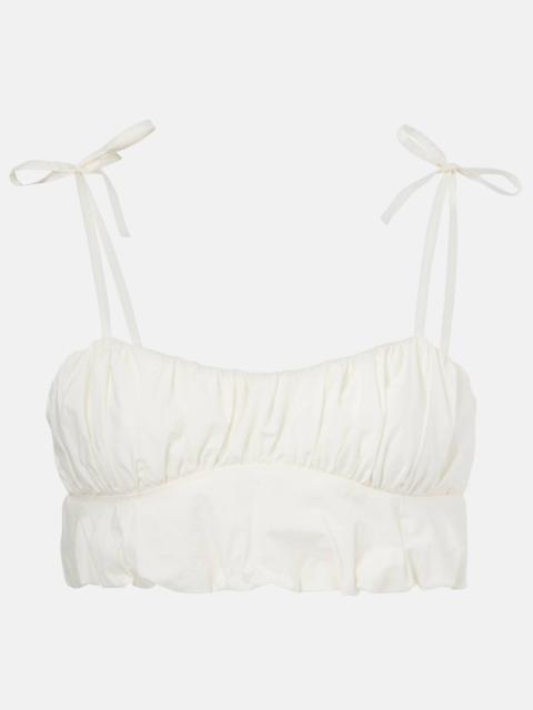 Gathered cotton poplin crop top