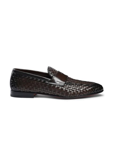 Men's brown woven leather loafer