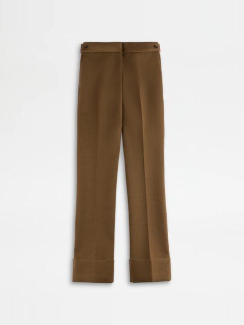 PANTS IN WOOL WITH TURN-UPS - BROWN