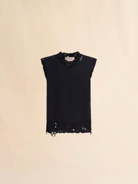 BLACK COTTON V-NECK VEST