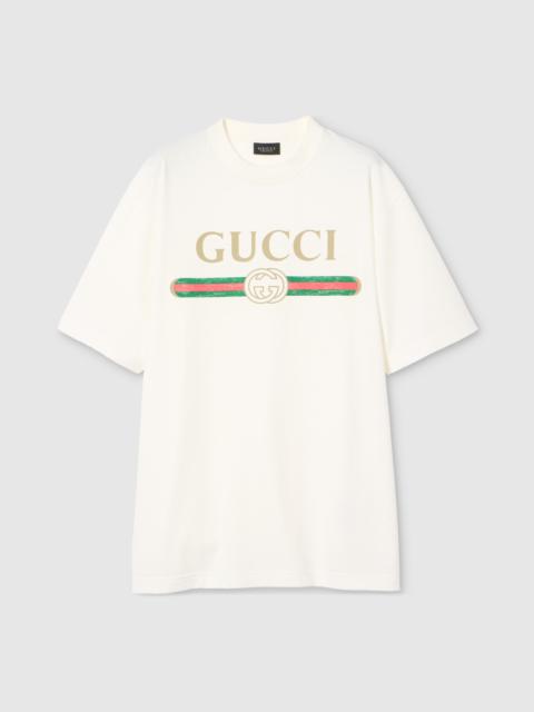 Cotton jersey and silk T-shirt with print