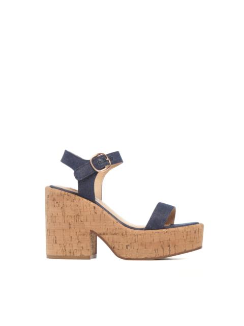 Sardis Platform Sandal in Recycled Cotton Linen Denim