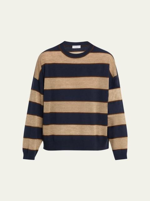 Shimmering Striped Wool-Cashmere Crewneck Sweater