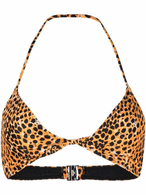 animal-print halterneck bikini top
