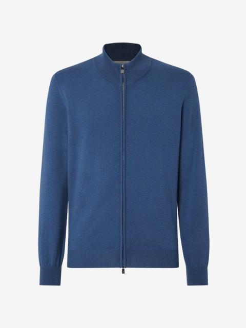Melange sugar paper blue wool and cashmere full zip jumper