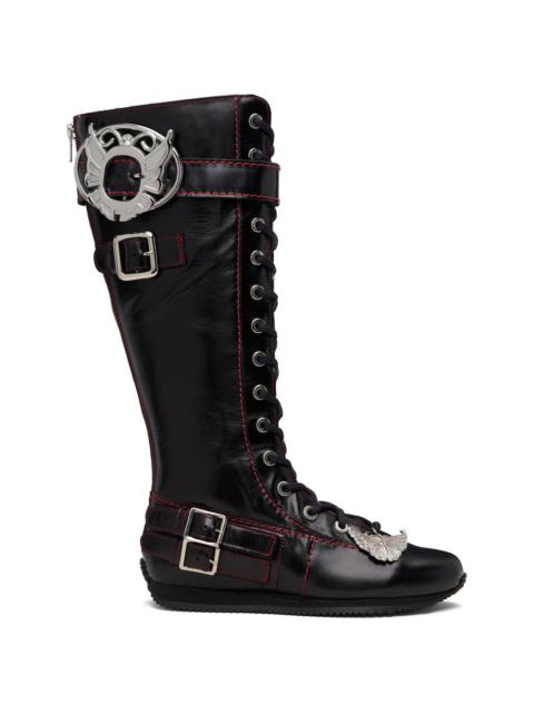 Black Chunky Lace Up Stefanie Tall Boots