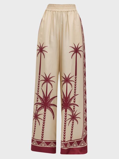 Placed-Print Wide-Leg Silk Palazzo Pants