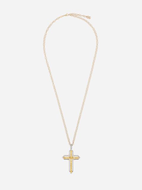 Cross Pendant 18-carat yellow and white gold, yellow sapphires, and diamonds