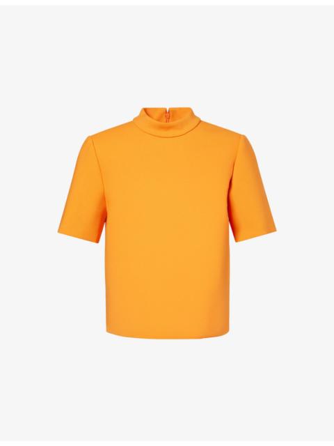 Mock Neck Cropped Wool-Blend Top