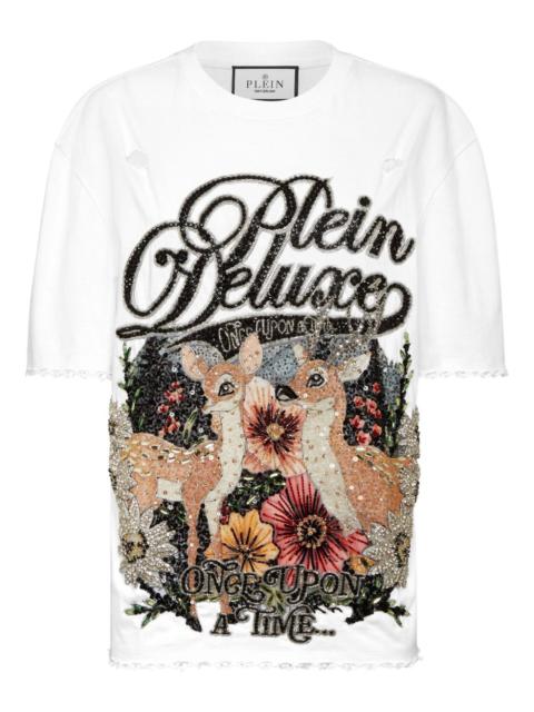 sequin-embellished distressed T-shirt