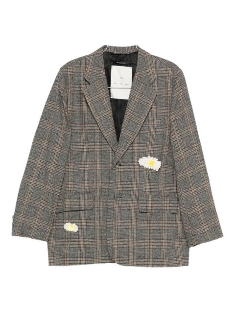 floral-appliqué plaid blazer