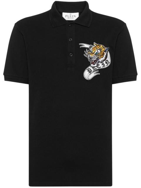 tiger-appliquÃ© cotton polo shirt