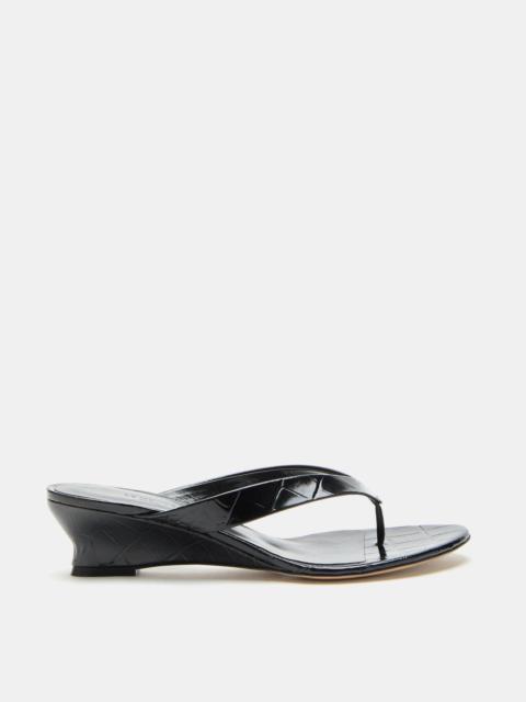 Micro Wedge Thong / Coco Black Leather Croc Effect