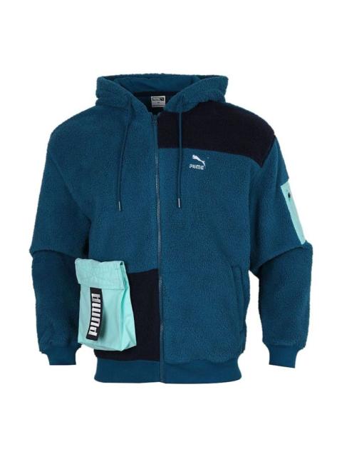 PUMA Retro Block Sherpa Cardigan hooded Colorblock lamb's wool Jacket Blue 530711-36