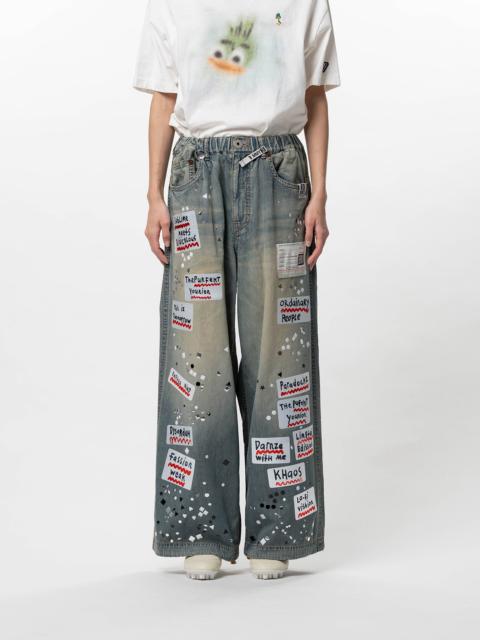 Embellished Sticker Denim Pants
