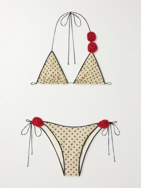 Lumière Appliquéd Polka-dot Lurex Bikini