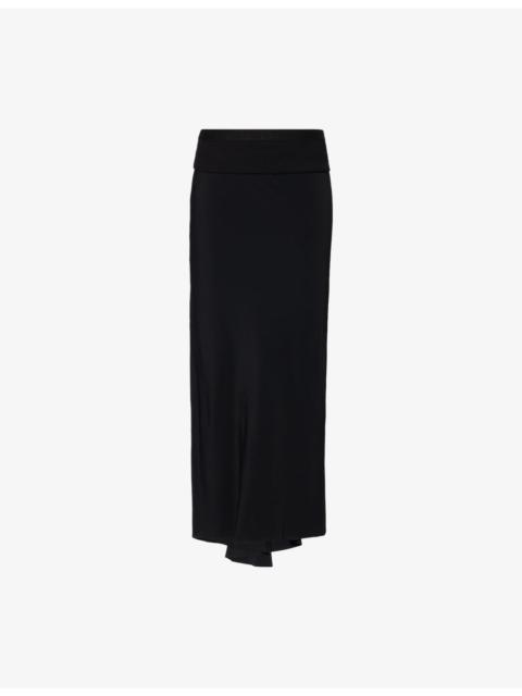 Mid-Rise Bias Satin Midi Skirt