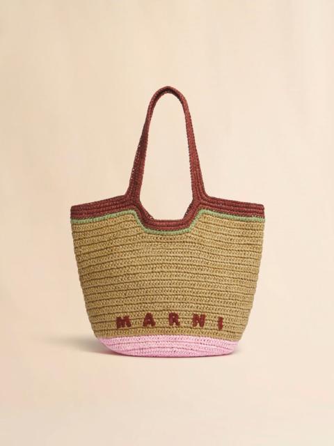 BURGUNDY AND PINK PAPER RAFFIA SEASIDE HOBO BAG