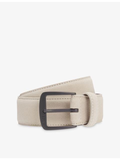 Branded-Buckle Suede Belt
