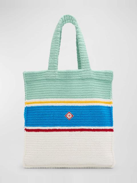 Men's Cotton Stripe Crochet Tote Bag