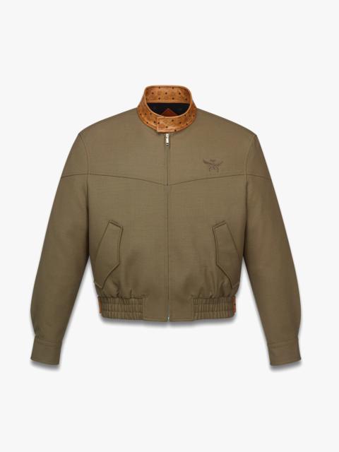 Jacket in Wool Twill and Monogram Print Leather