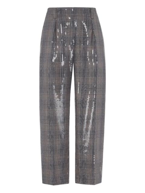 sequin-embellished check-pattern trousers