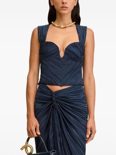 pleated sweetheart-neck top