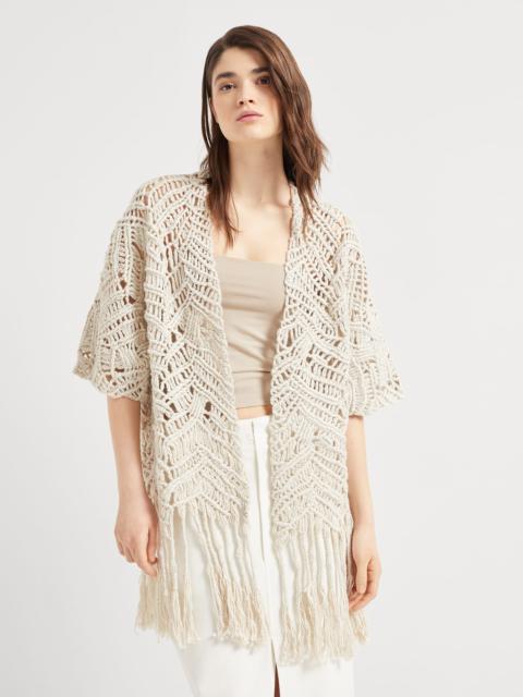 Handmade Dazzling Macramé OPERA cardigan in silk and linen