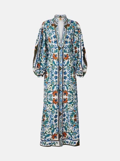 Flora Tile linen-blend maxi dress