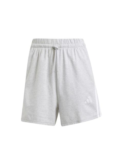 adidas Women's Essentials 3-Stripes Cotton Shorts Light Grey Heather/White