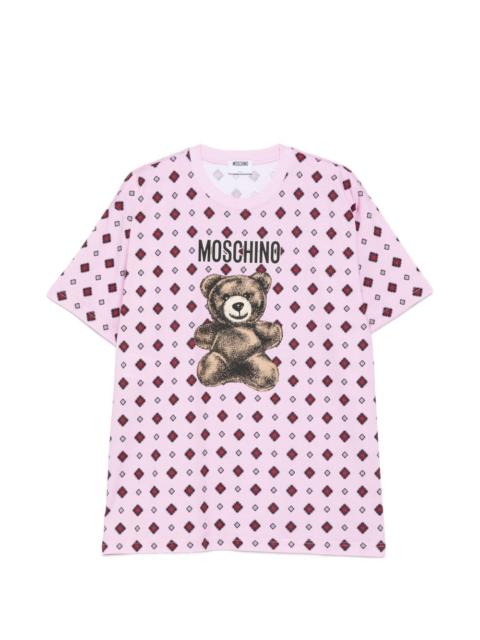 teddy-motif geometric-print T-shirt