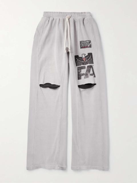 Flag Faster Wide-Leg Distressed Printed Cotton-Jersey Sweatpants