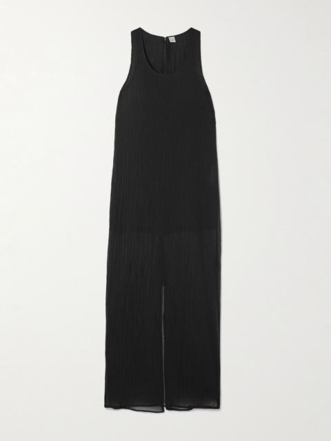 Cotton and silk-blend crepon midi dress Black
