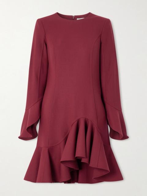 Asymmetric Ruffled Wool-blend Crepe Midi Dress
